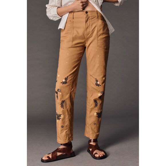 Pilcro Anthropologie The Wanderer Mid-Rise Relaxed-Leg Pants 24 Appliqué Edition - Picture 1 of 8